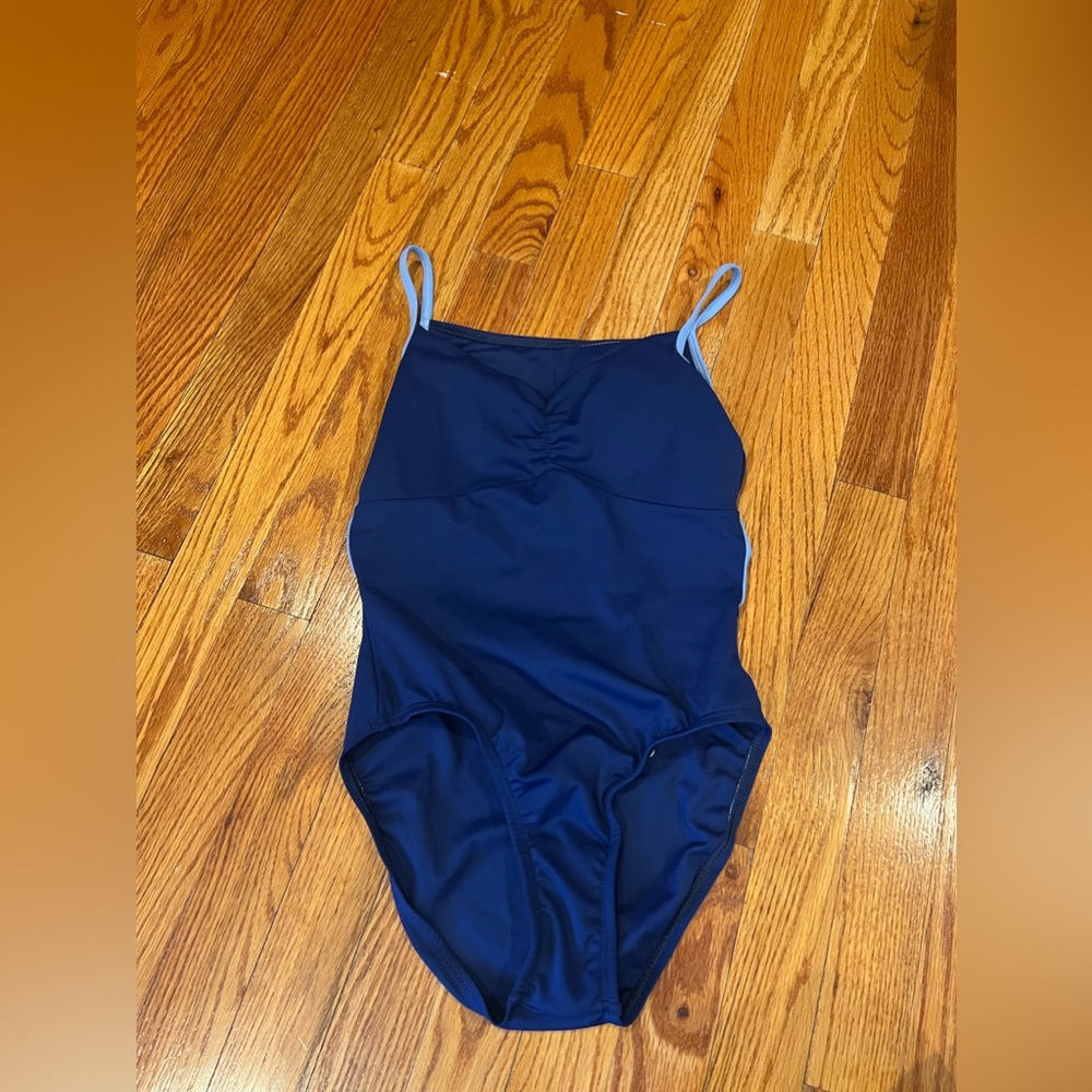 Blue leotard with baby blue piping gently used small
